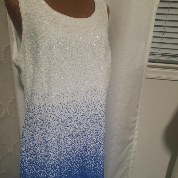 Maia Ombre Sequins Blue and White Shift Dress Sz 12 - Picture 3 of 7